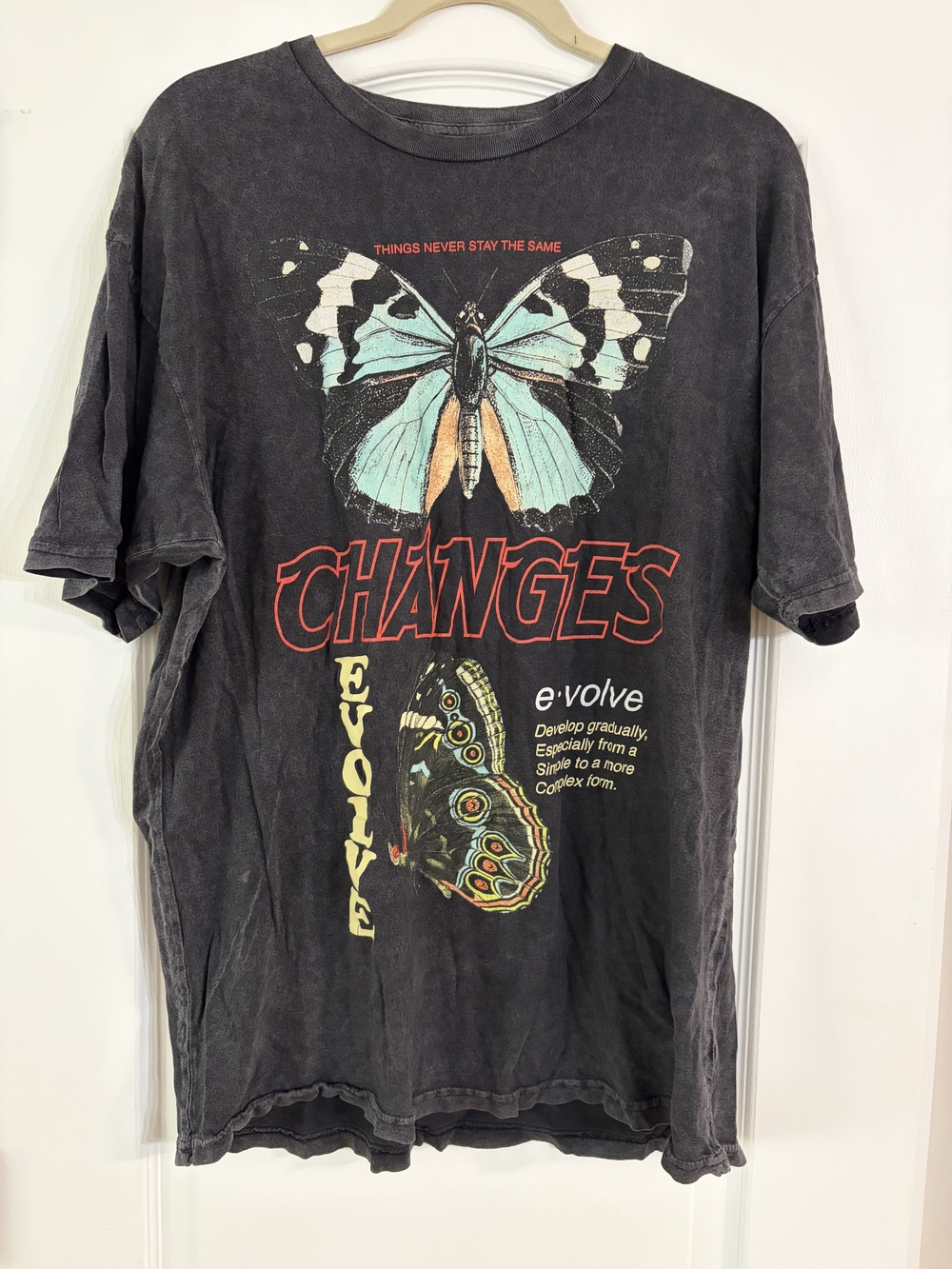 Fashion Nova Black Butterfly 'Changes' Graphic Tee with Aqua & Orange Accents